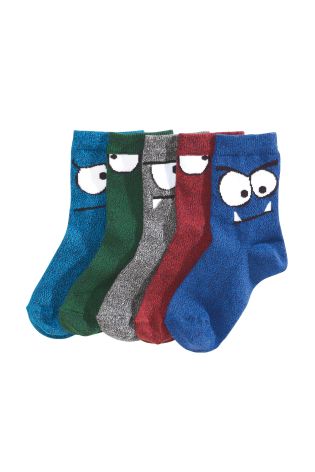 Multi Monster Face Socks Five Pack (Older Boys)
